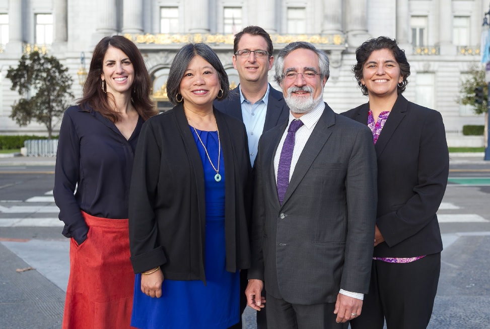 Hillary Ronen, Sandra Lee Fewer,Dean Preston, Aaron Peskin, and Kimberly Alvarenga, along with Norman Yee (not pictured) are out choices to keep the progressives in control at City Hall